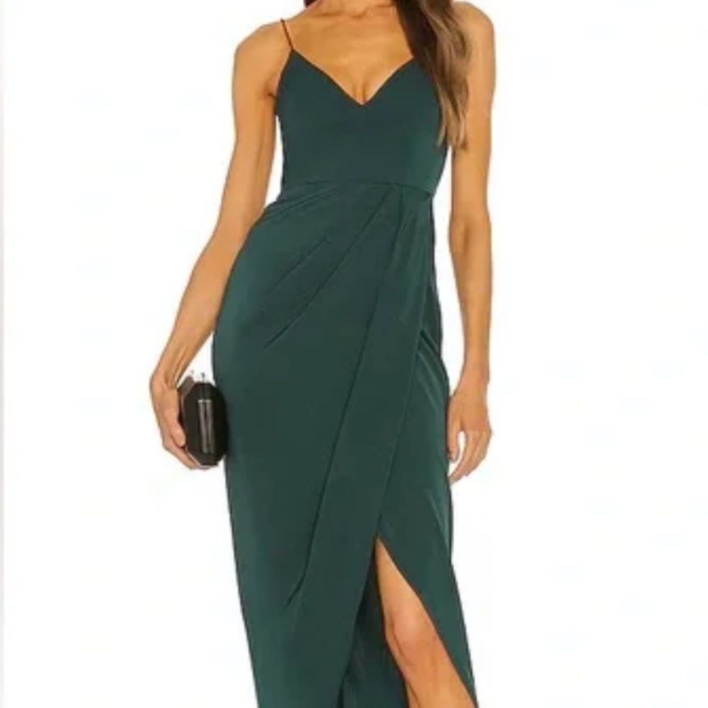 Shona Joy Draped Cocktail Dress Seaweed Green | Revolve | US 8